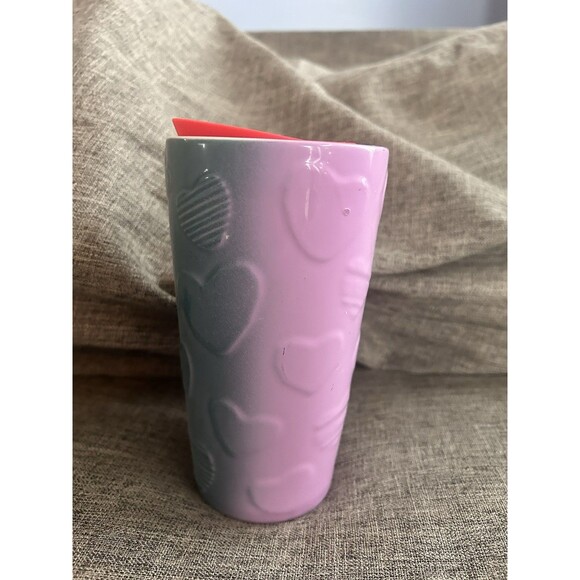 Starbucks Ceramic Tumbler With Lid Multi Color Hearts 12 oz 2023 - Picture 2 of 7